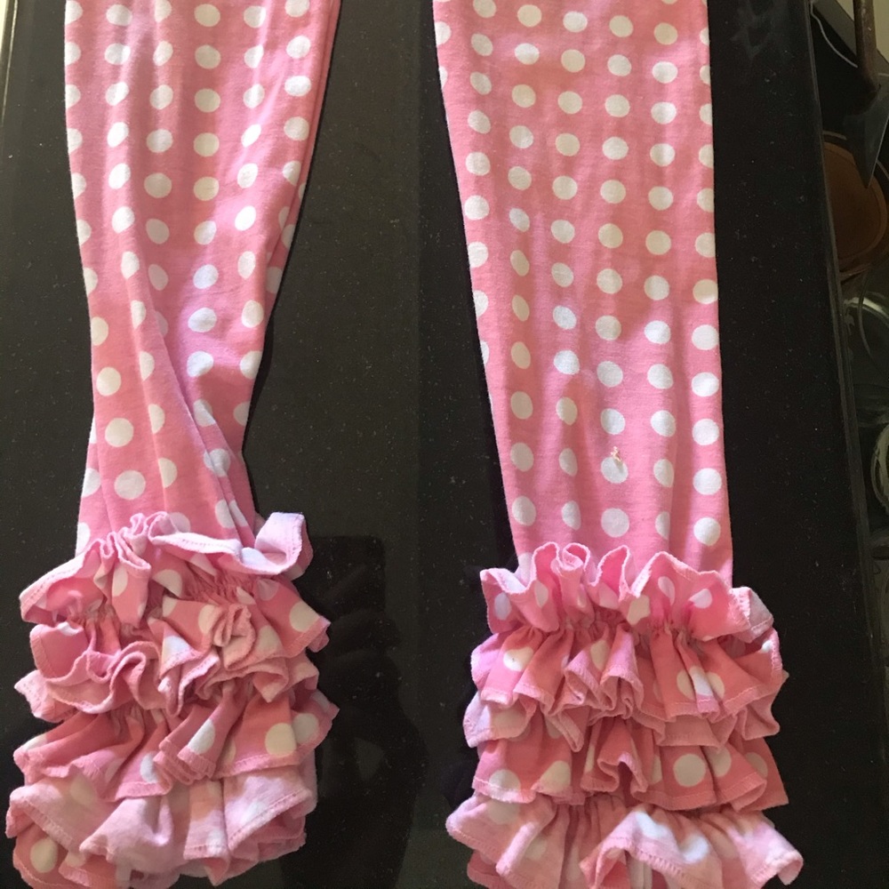 girls Pink  and white ruffle icing leggings